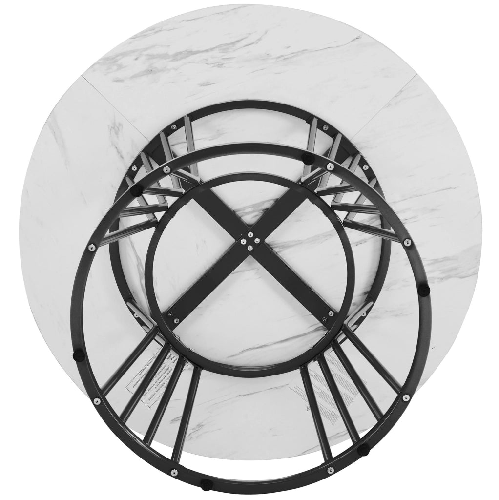 Tavolo da pranzo rotondo 100x75 cm con effetto marmo in MDF e metallo nero