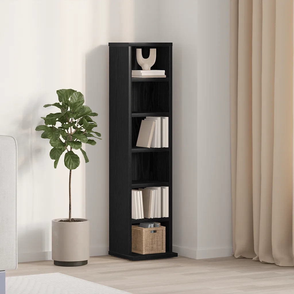 Mobile Porta CD Rovere Nero 21x20x88 cm in Legno Multistrato
