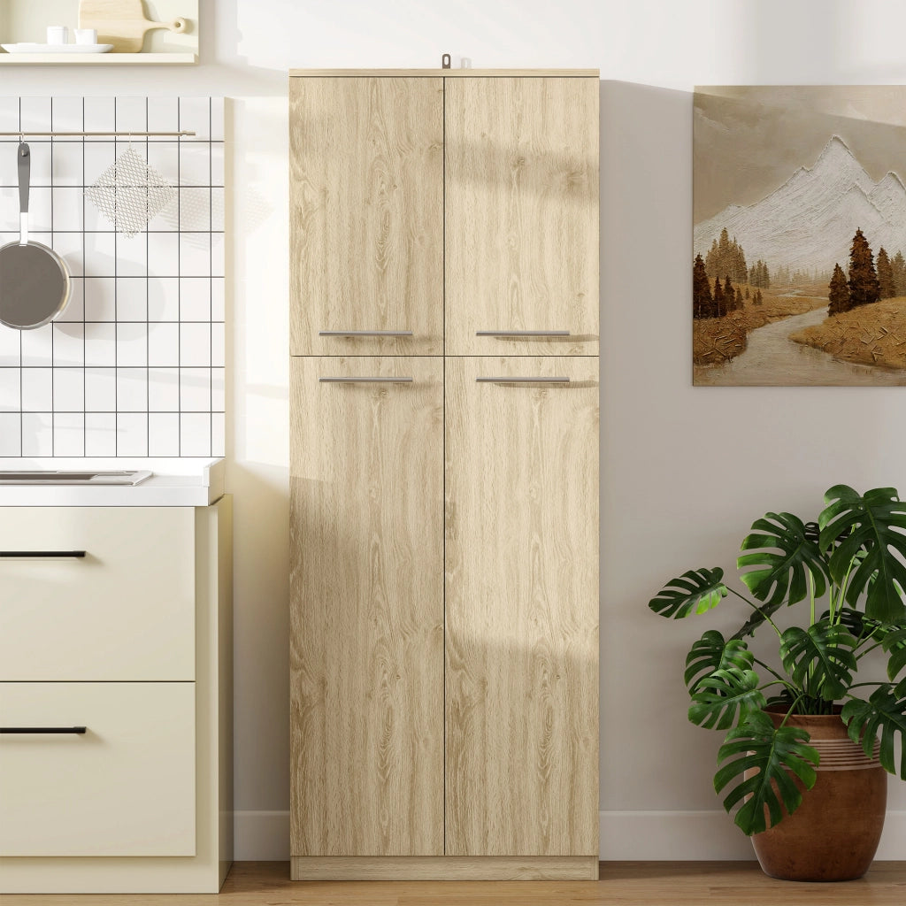 Mobile Contenitore Minimal 59x31x155 cm con 2 Armadietti e Mensole Regolabili in Legno Rovere