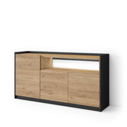 Credenza, Mobile, Cucina, 156x80x37 cm, 3 Porte, LED, Rovere e nero