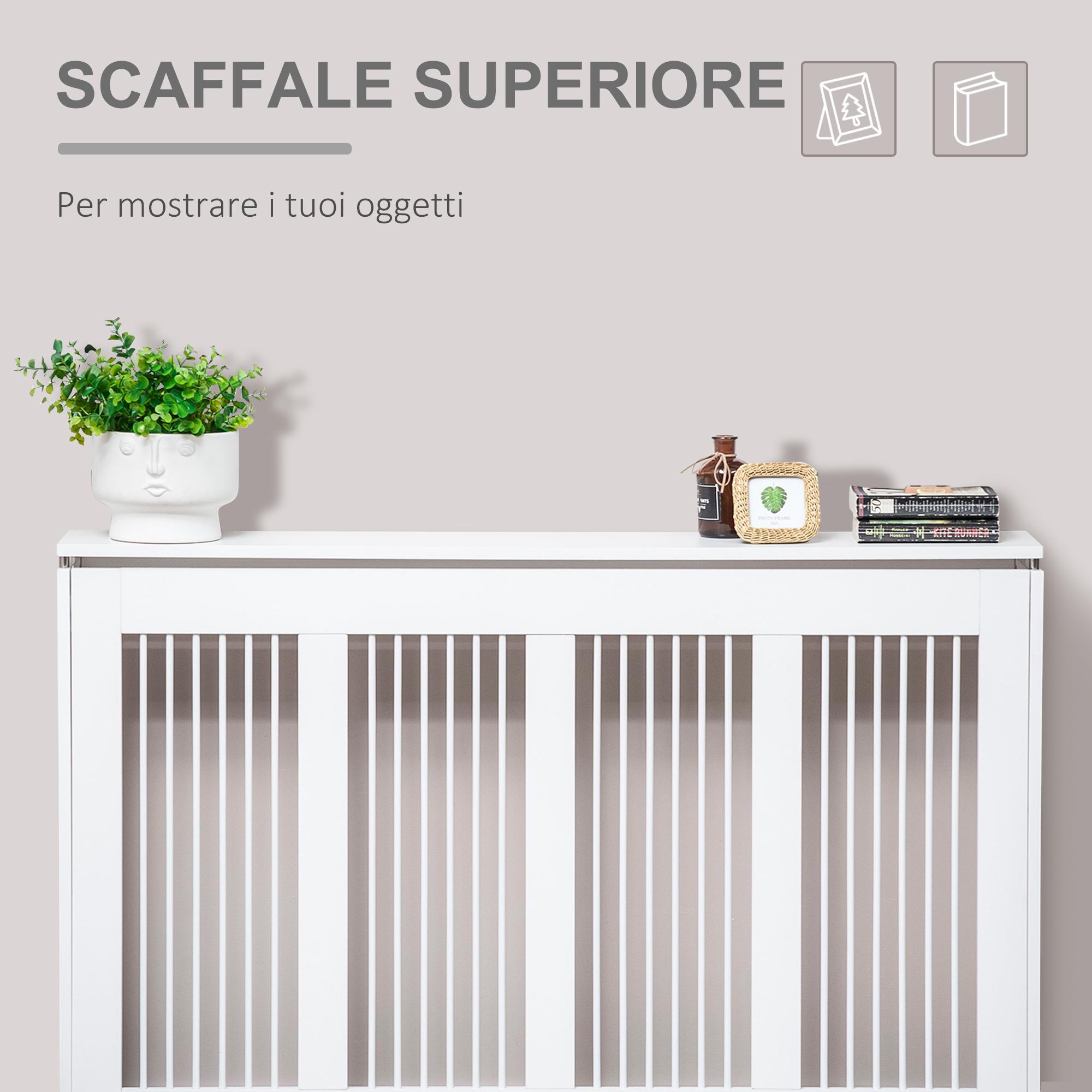 Copritermosifone a Doghe 120x18x84 cm in MDF e Acciaio Bianco