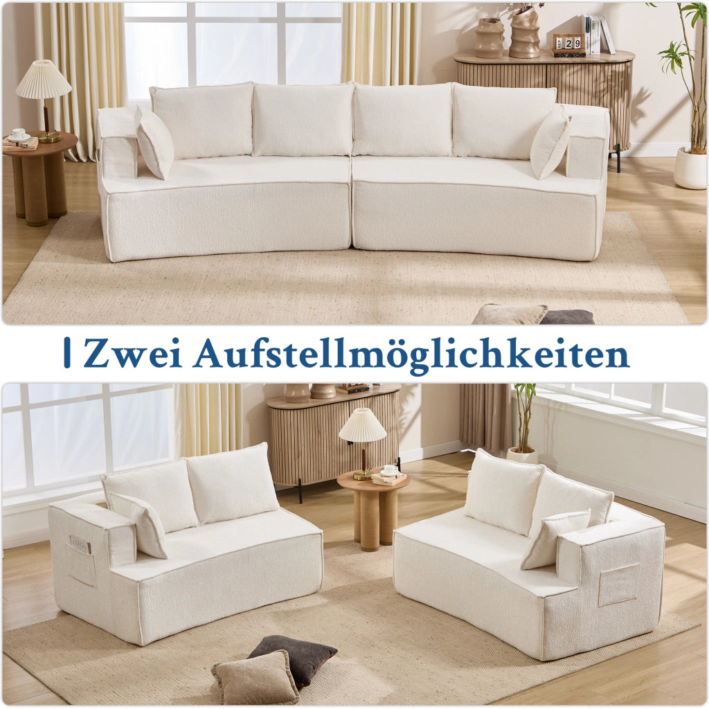 Divano modulare curvo con seduta profonda e comfort elevato in velluto bianco per soggiorno e camera da letto