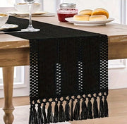 Tavolino di cotone-lino-poliestere misto e lino in stile boemo - 30 x 180 cm Tavolino rustico in stile fattoria - Decorazione tessuta per la fattoria - Tavolino con spazzole annodate - Ideale per un tavolo estivo o un posacenere da tè