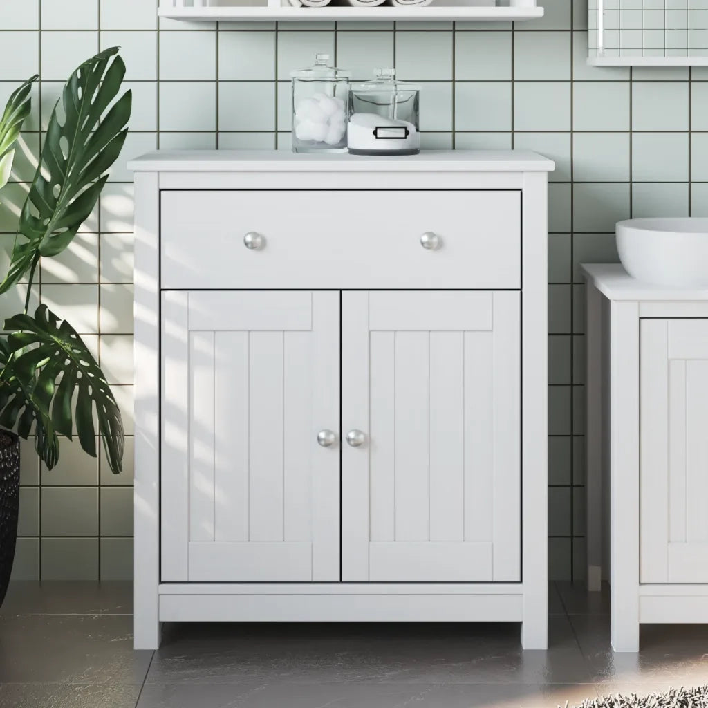 Mobile da Bagno | Armadio da bagno BERG Bianco 69,5x34x80cm Legno Massello di Pino
