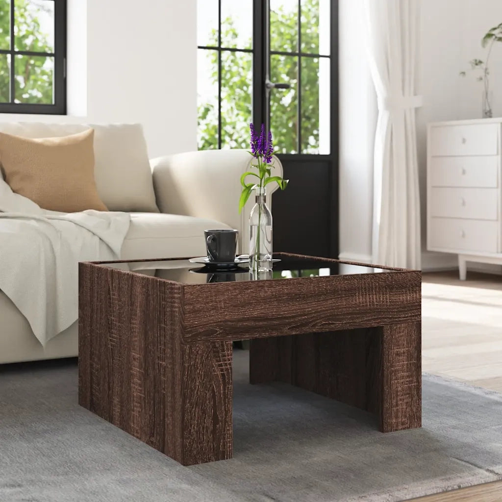 Tavolino da Salotto con LED Infinity Rovere Marrone 50x50x30 cm