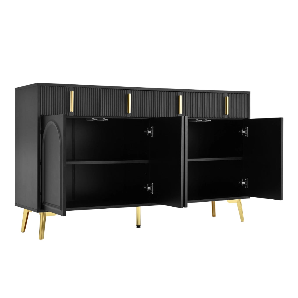OKWISH Credenza con 4 Ante e 4 Cassetti, Ripiani Regolabili, per Soggiorno e Sala da Pranzo, MDF, Nero, 140 x 38 x 82 cm