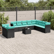 Set Divani da Giardino 11 pz con Cuscini Nero in Polyrattan 3217867