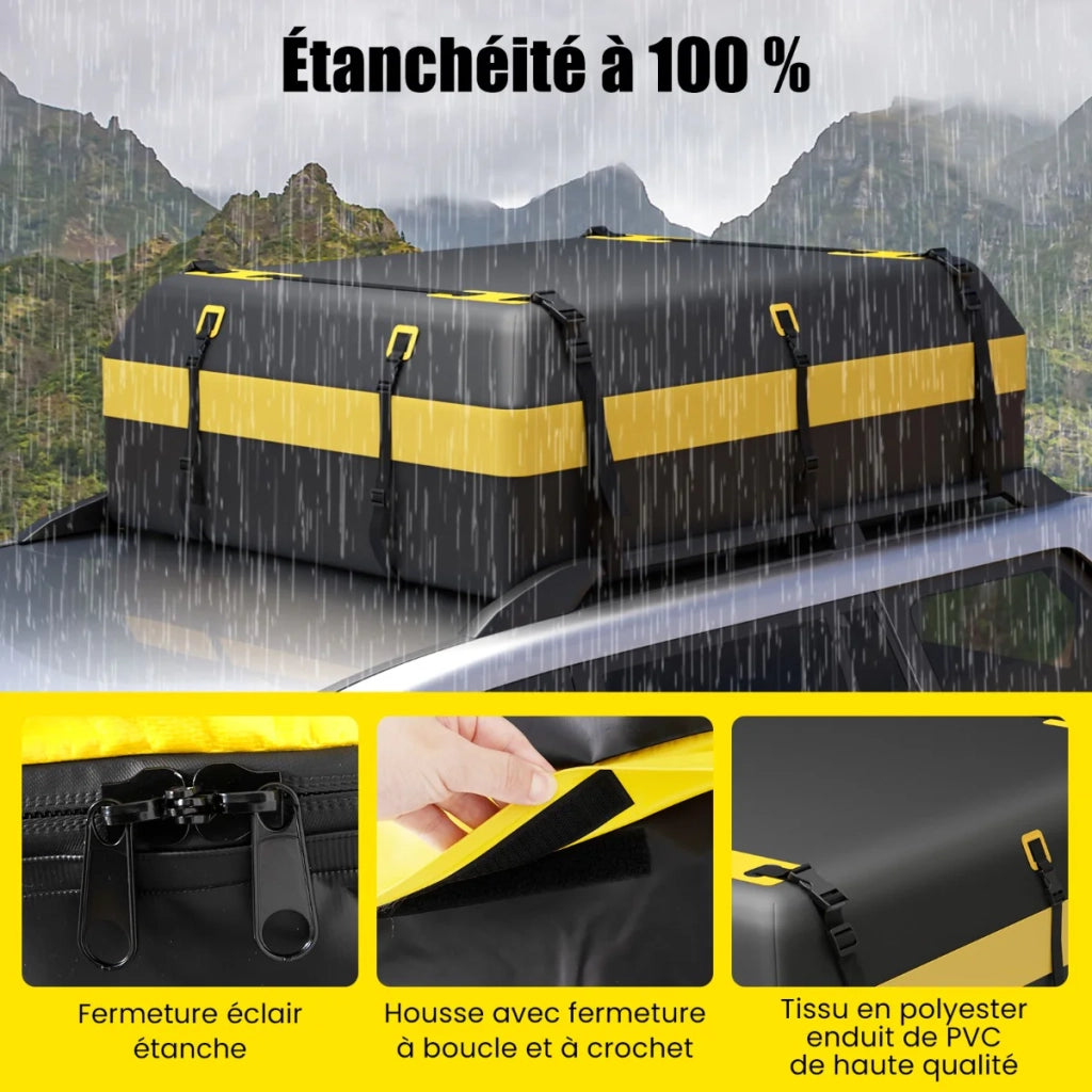 Box da tetto per auto 130 x 100 x 44 cm impermeabile capacità 595 L con spazio di stivaggio ottimale stile moderno PVC nero e giallo 20_0020853