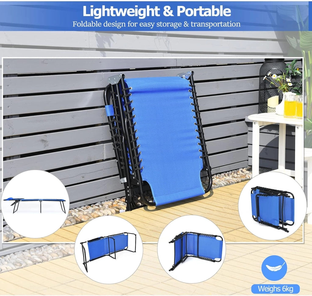 Lettino Prendisole, Lettino da Spiaggia Pieghevole, con Poggiatesta Rimovibile, Regolabili in 5 Posizioni, Sdraio Portatile con Piedini Antiscivolo, per Piscina, Giardino, Mare (Blue)