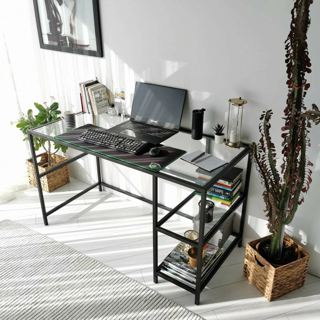 Scrivania Ameglia, Scrittoio multiuso, Tavolo per ufficio porta PC, Piano di lavoro, 130x60h75 cm, Nero