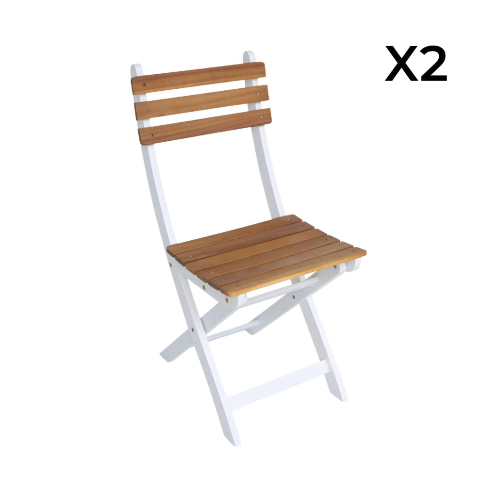 Set 2 sedie da giardino pieghevole in acacia, bianco