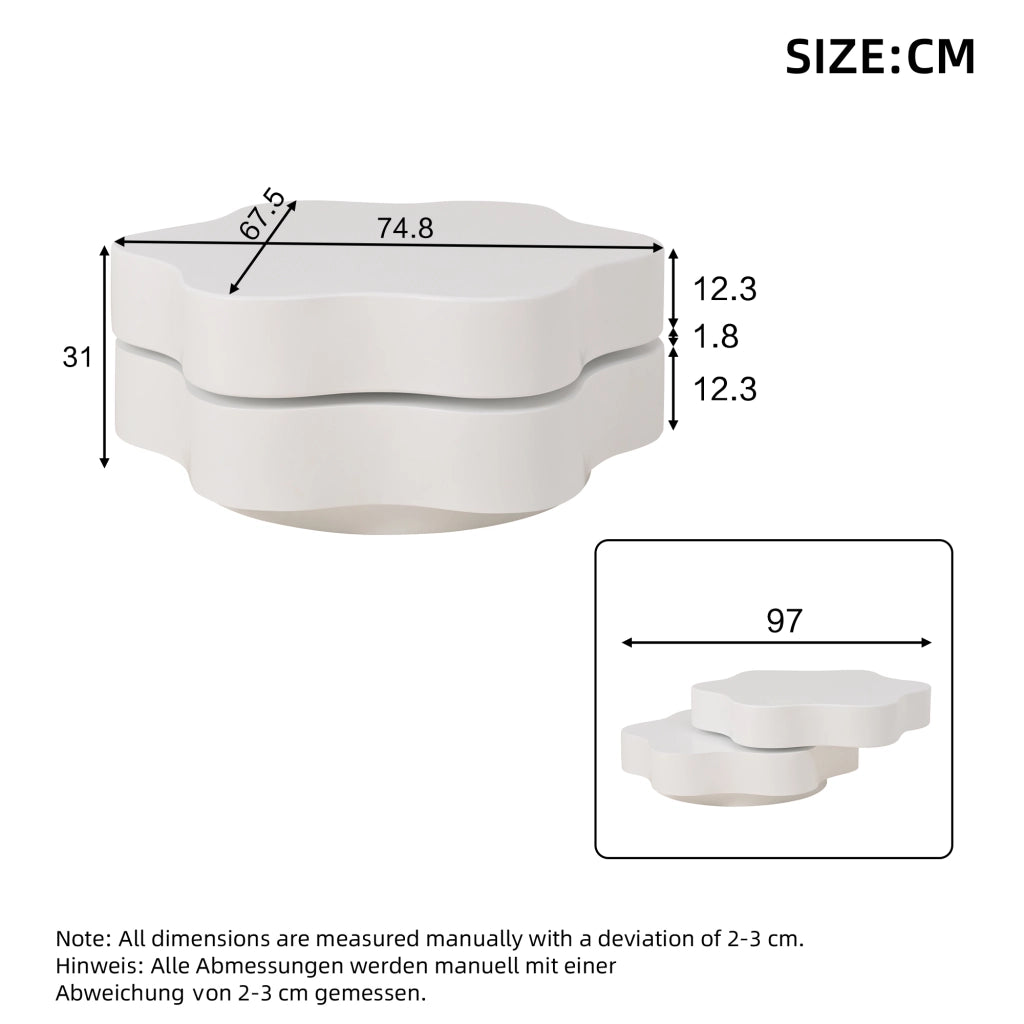 Tavolino da caffè a fiore con piano girevole e 2 ripiani - per soggiorno - in MDF - 74.8x67.5x31 cm