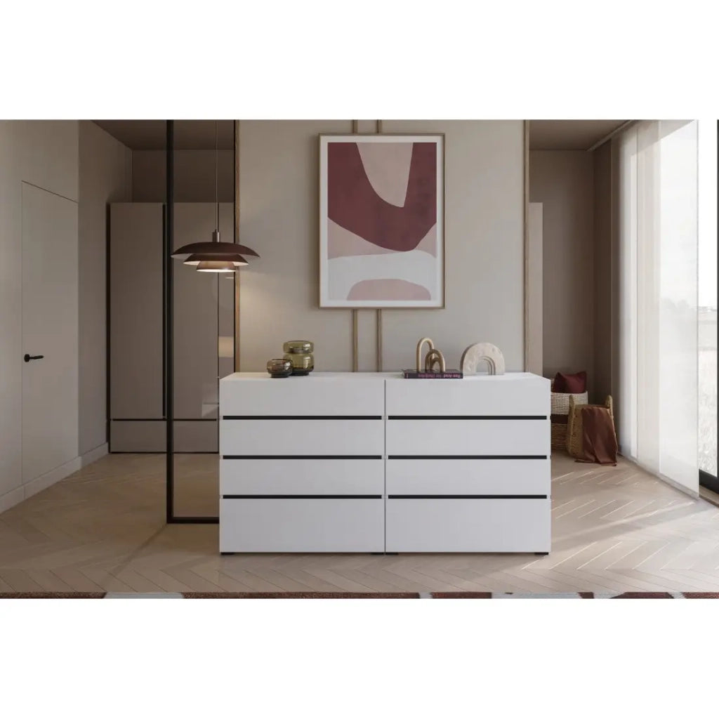 Comò HAVANA bianco e nero – 4 cassetti – Stile contemporaneo e pratico per lo stoccaggio