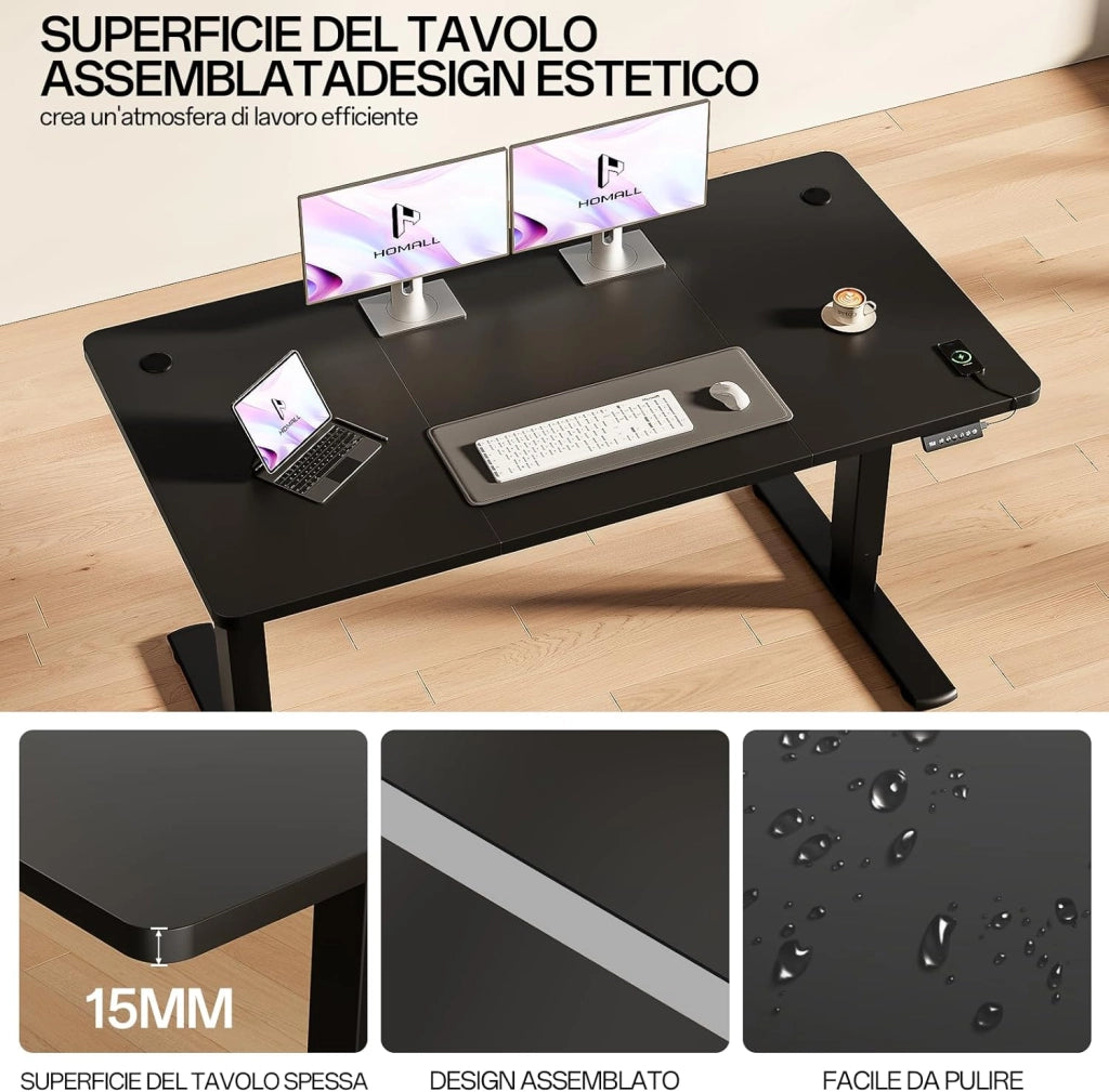 Scrivania Regolabile In Altezza Scrivania Elettrica Con Gestione dei cavi e porta di ricarica USB Altezza Regolabile 73-118 cm, 2 Altezze Di Memoria Scrivania Per Ufficio (Nero, 120x60cm)