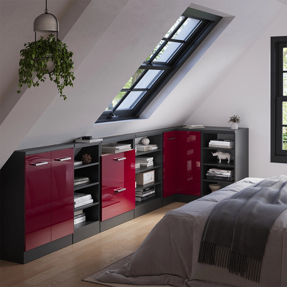 Mobile cucina angolare per sottotetto R-Line Rosso lucido/Antracite 75.6 cm con 1 porta Vicco