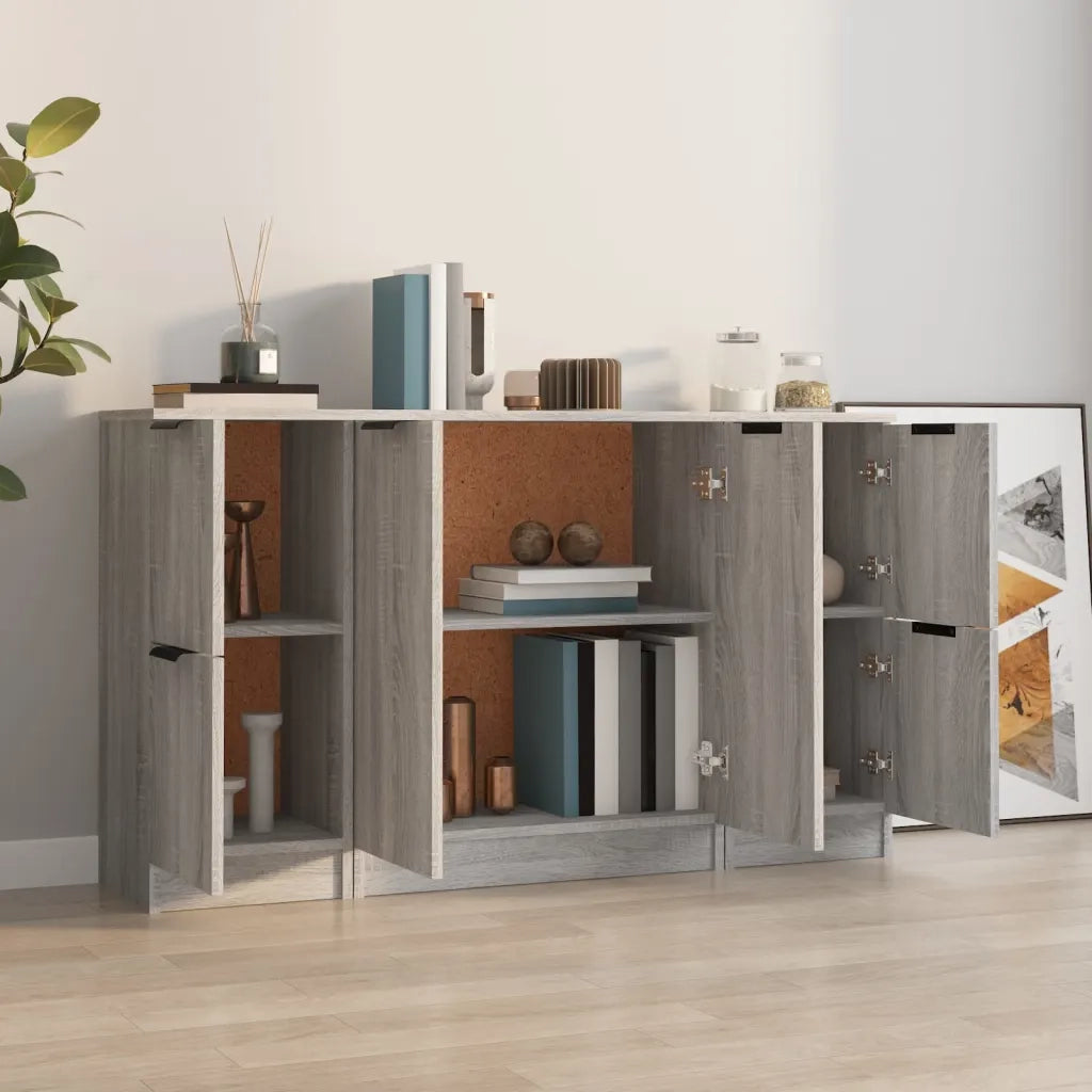 Credenze 3 pz Grigio Sonoma in Legno Multistrato 3115850