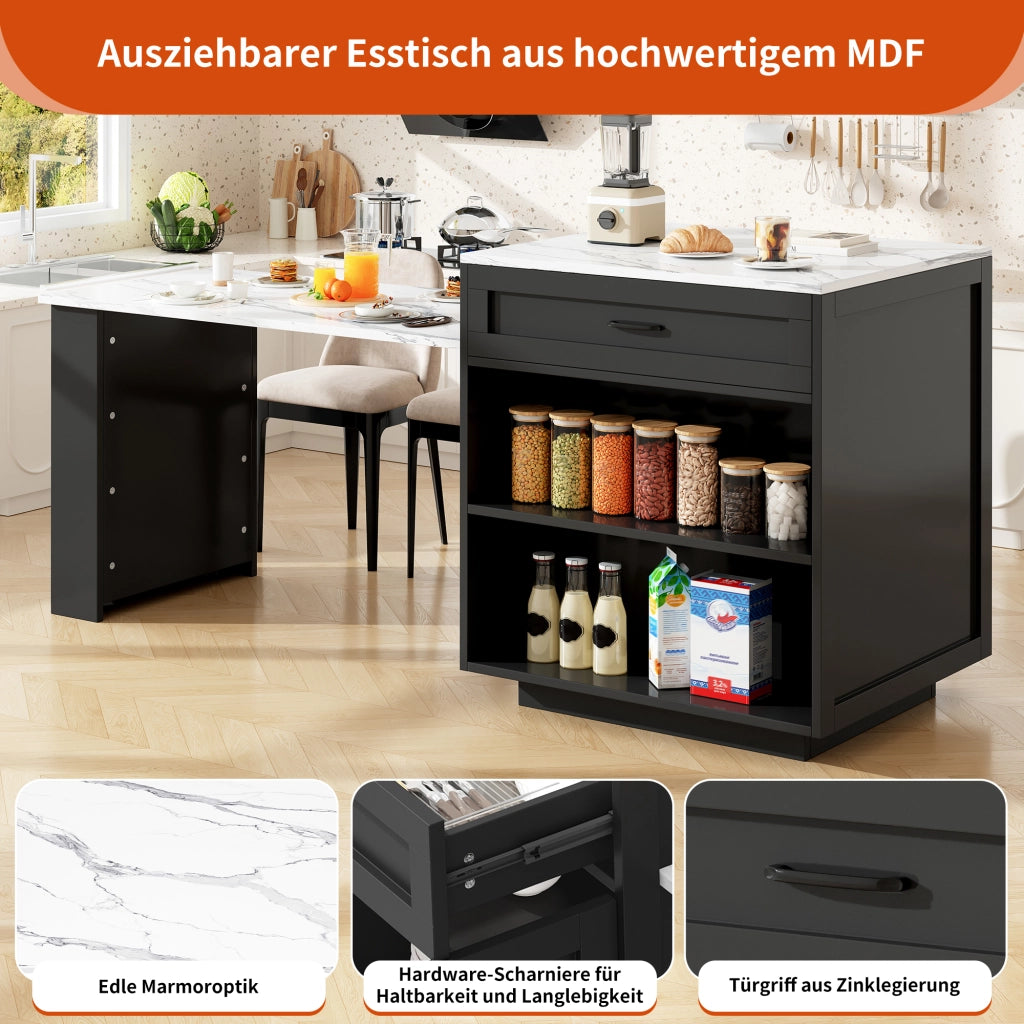 TAVOLO BAR Estensibile 98-204x70x93,5 cm MDF Nero con contenitore