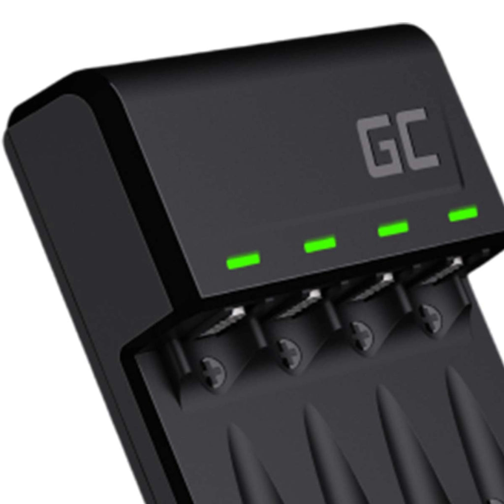 Caricabatterie più 4x Batterie Ricaricabili AA 800mAh Ni-MH Nero Green Cell
