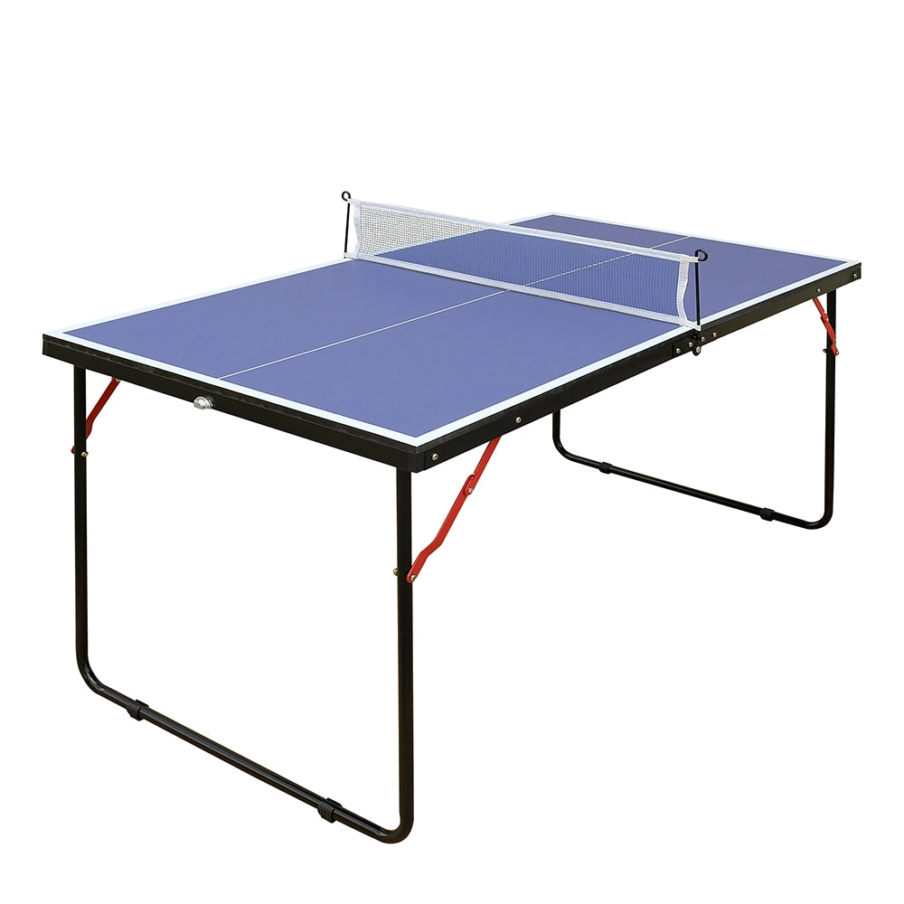 Tavolo da Ping Pong Mini Pieghevole con Tendirete Salvaspazio con Maniglie di Trasporto Azzurro