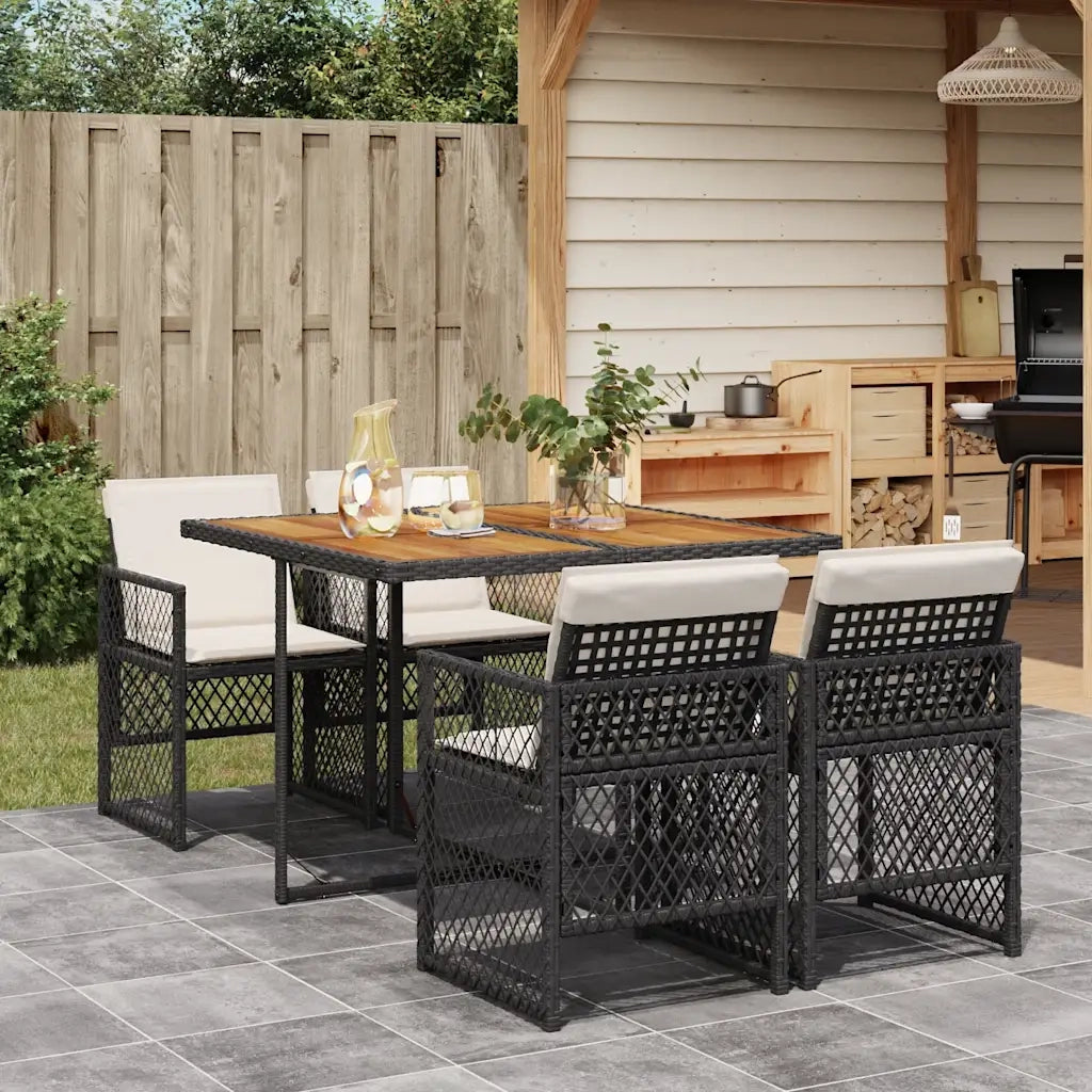 Set da Pranzo da Giardino 5 pz | Set Salotto da Giardino Nero con Cuscini in Polyrattan