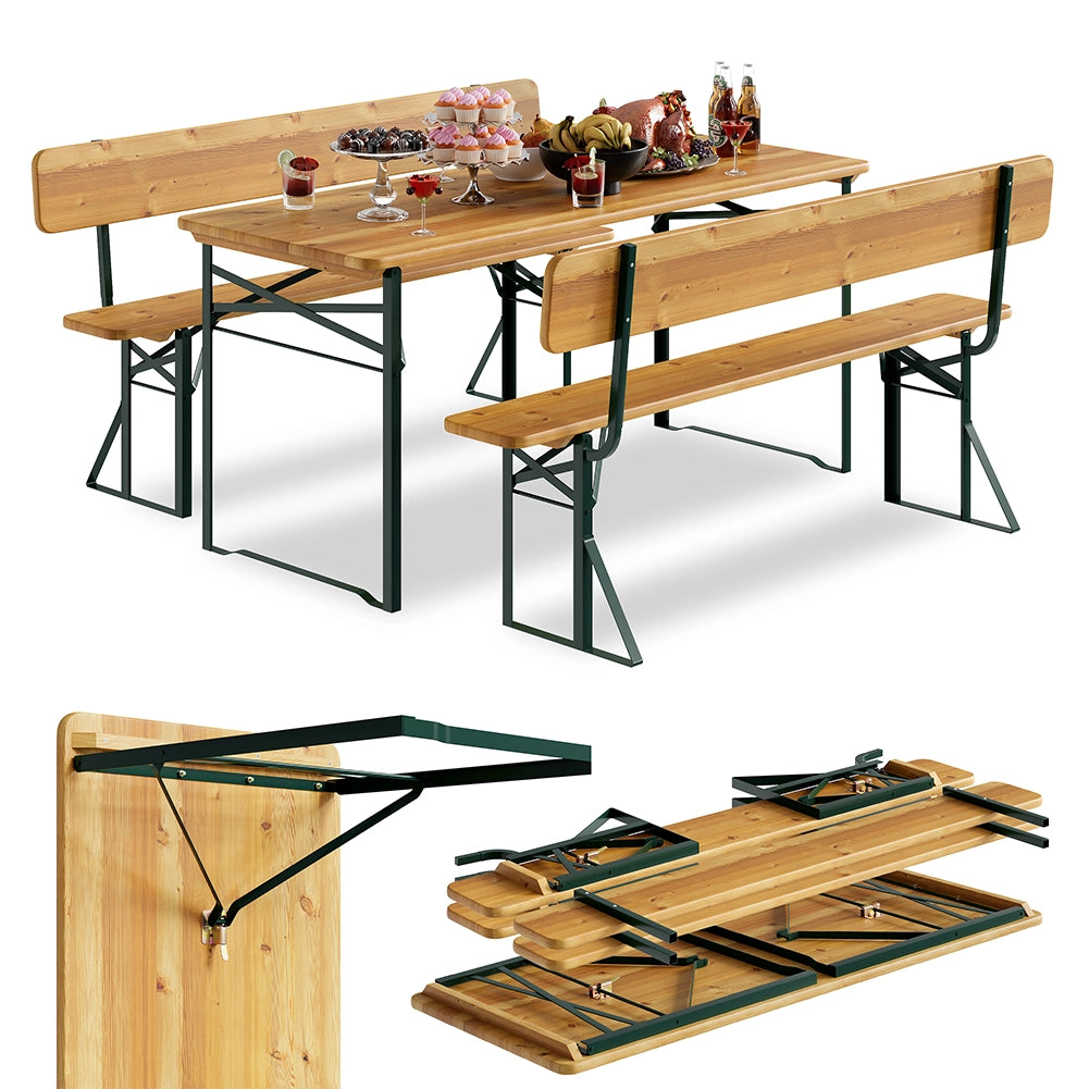 Set Birreria con 2 Panche e Tavolo Pieghevole Seduta con Schienale Salvaspazio