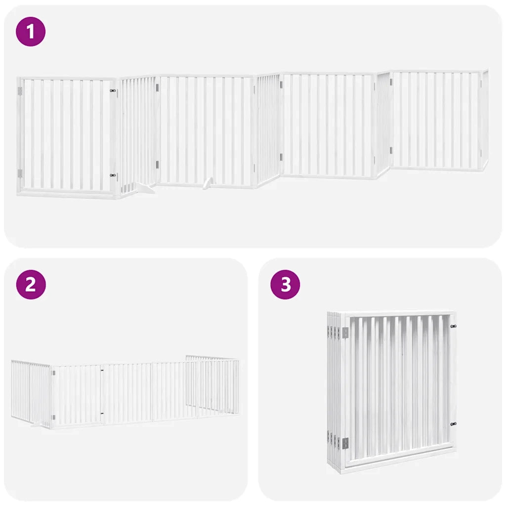 vidaXL Cancello Cani Porta Pieghevole Bianco 12 Pannelli 640 cm Pioppo