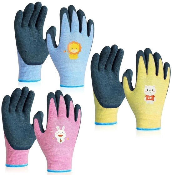 3 paia di guanti di protezione per bambini in lattice per bambini da 5 a 9 anni - ideali per fai da te, lavoro domestico quotidiano, pittura e attività all'aperto