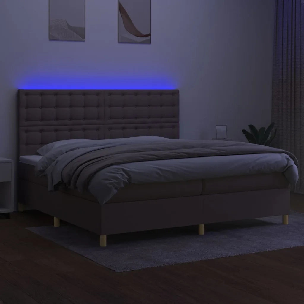 Letto a Molle Materasso e LED tortora 200x200cm in Tessuto 3135785