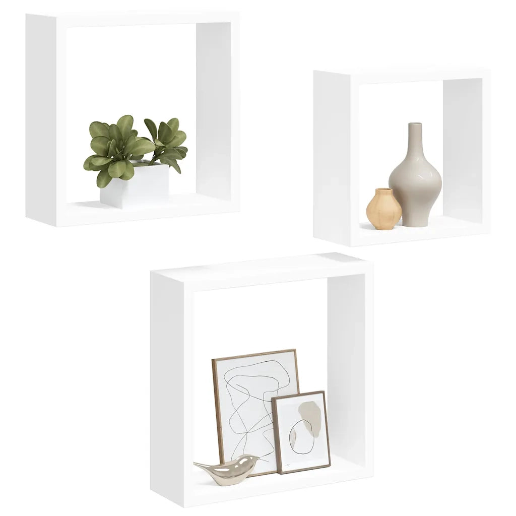 Mensole a Cubo da Parete 3 pz Bianche in MDF 323949
