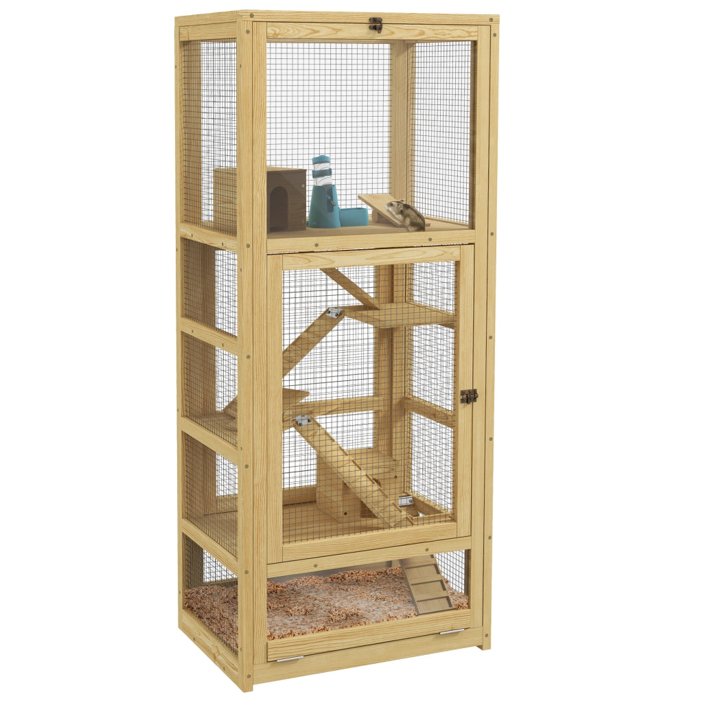 Gabbia per criceti in legno 5 livelli ¨C Xylo ¨C con scala, casetta e altalena 54x38x131 cm