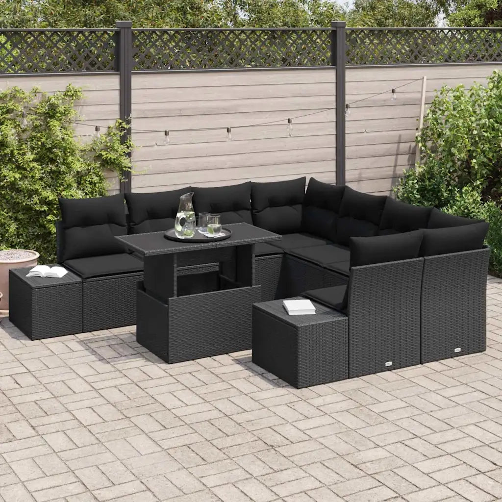 Set Divano da Giardino con cuscino 9 pcs Nero polyrattan 3357896