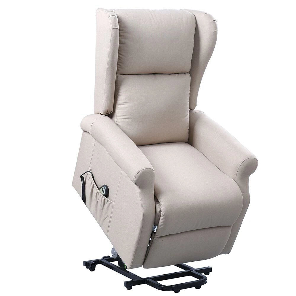 Poltrona Alzapersona Elettrica Motorizzata Reclinabile Tessuto Beige Anziani