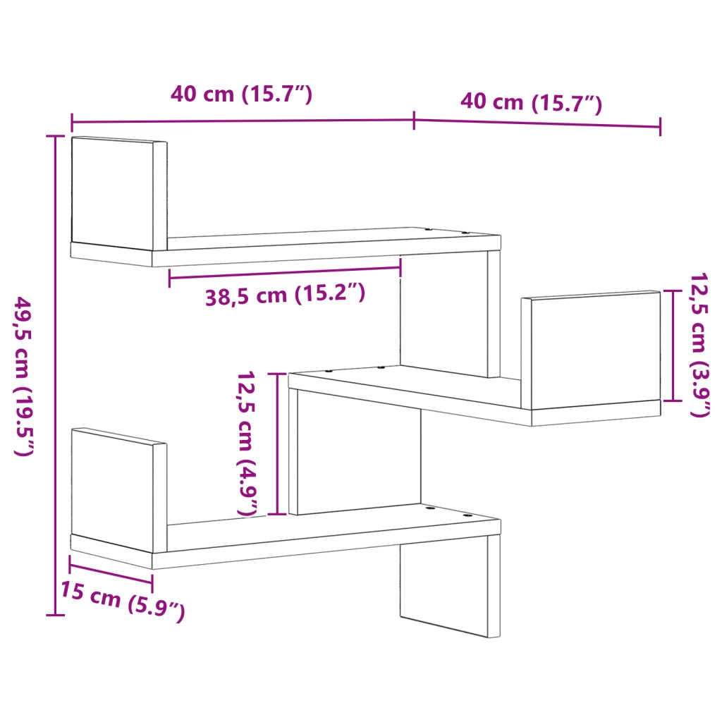 Mensole  2 pz Nero Rovere 40x40x49,5 cm Legno ingegnerizzato
