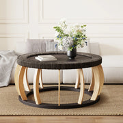 Tavolino da caffè rotondo in legno e rattan 90 cm