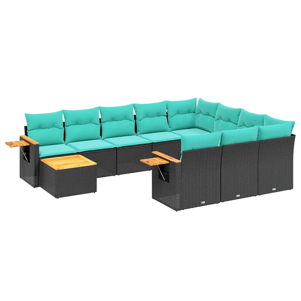 Set Divani da Giardino 11 pz con Cuscini in Polyrattan Nero 3227205