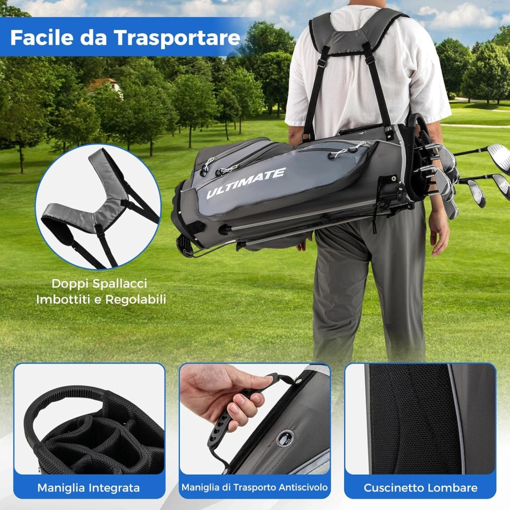 Set Completo di Mazze da Golf per Destri da Uomo, con Driver da 460 cc, Legno da Fairway 3, Ibrido 4, Ferri 6 7 8 9, P, Putter e Borsa per mazze da golf