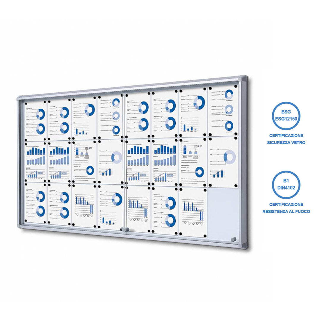 Bacheca con Ante Scorrevoli 181,5X98,2X5,9 cm in Alluminio Fondo Magnetico Silver