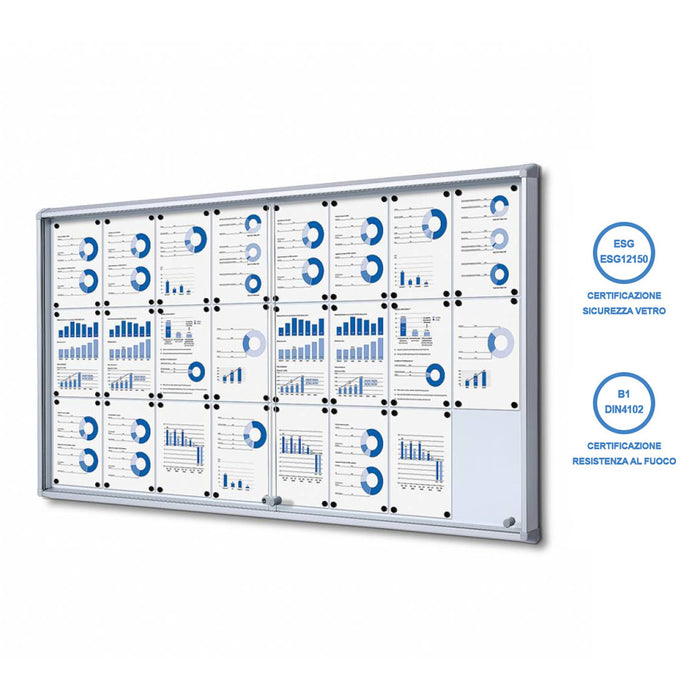 Bacheca con Ante Scorrevoli 181,5X98,2X5,9 cm in Alluminio Fondo Magnetico Silver