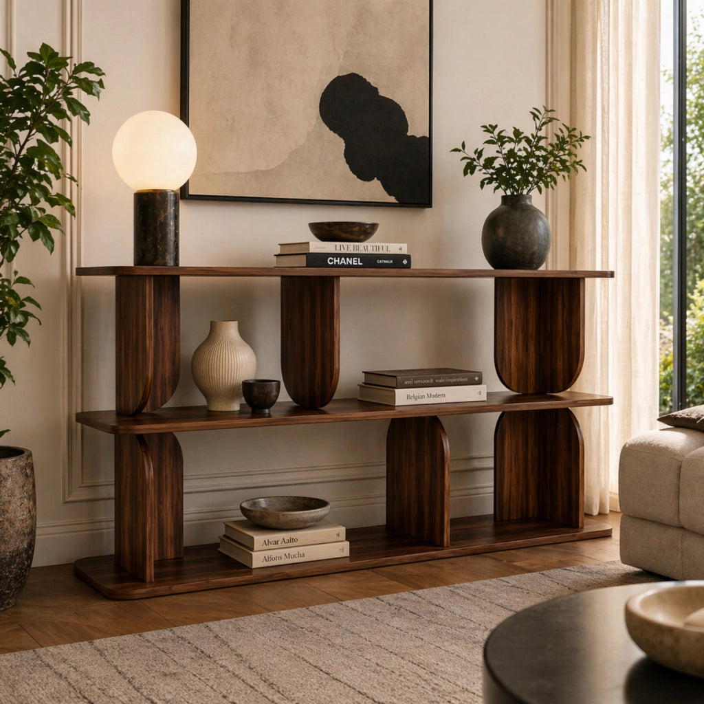 Libreria Moderna Con 4 Vani A Giorno E 3 Ripiani Per Soggiorno Corridoio Studio Ufficio Design Minimal Stile Contemporaneo 160 X 74 X 34 Cm Noce