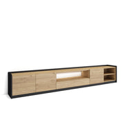 Mobile TV Soggiorno, 310x50x37 cm, Per TV fino a 80", LED, Rovere e nero