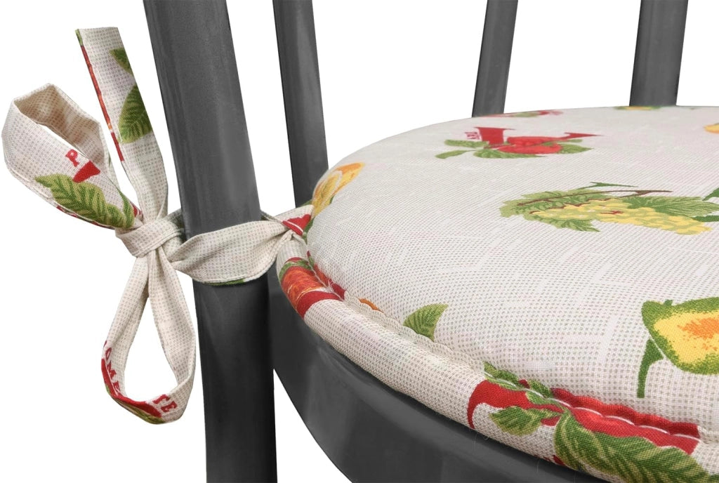 Set 4 Cuscini Sedia Rotondi Cotone Lavabili Morbidi Coprisedie Tondi Lettere & Frutta