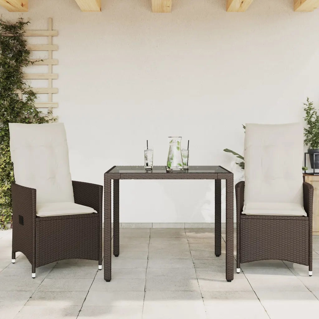 Set BistrÃ² 3 pz con Cuscini Marrone in Polyrattan