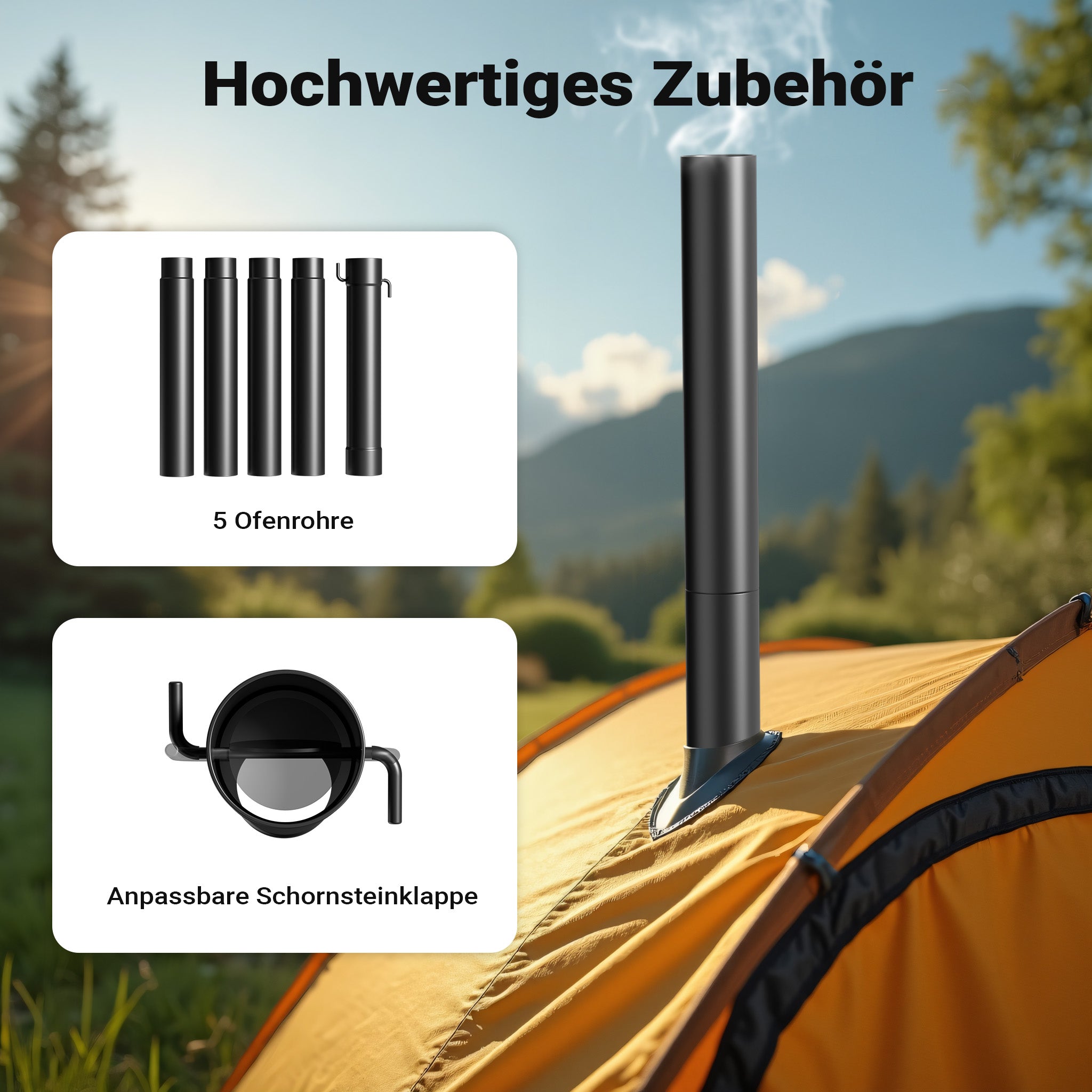 Stufa a legna da campeggio in acciaio (Q235), robusta stufa da tenda 85 x 57,5 x 238 cm, stufetta portatile, riscaldamento da tenda