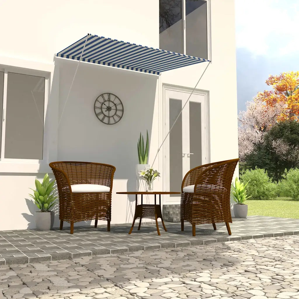 Tenda da Sole Retrattile-Tenda parasole per Patio 150x150 cm Blu e Bianco