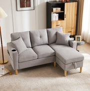 Divano angolare 3 posti con chaise longue e contenitore grigio