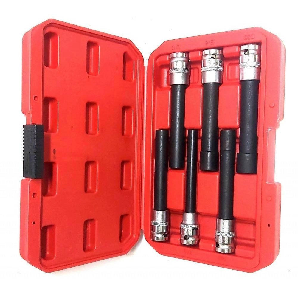 Trade Shop - Bussola Chiavi Torx Femmina Set Lunghi E10-e20 Testa Cilindro Attacco 1/2 Quadro -
