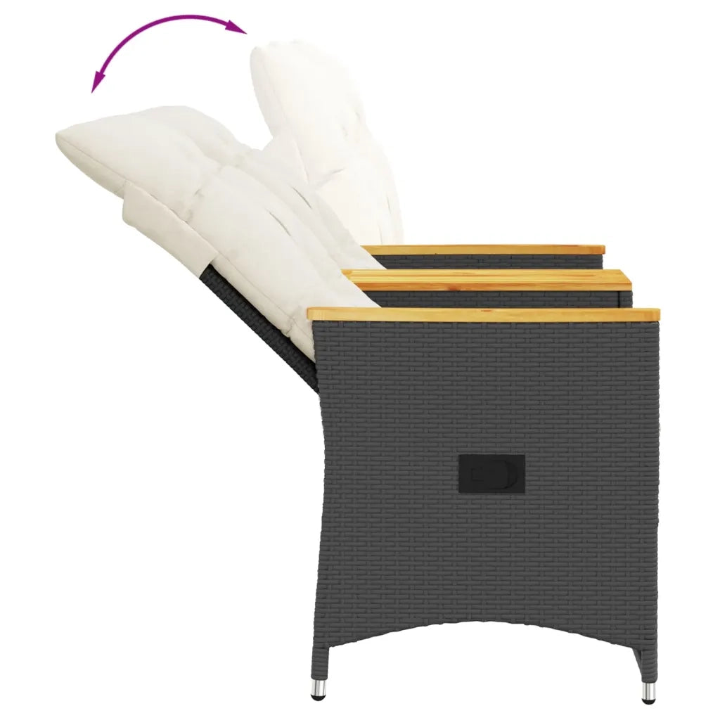 Divano Giardino Reclinabile 2Posti con Tavolino-Sofa da Giardino-Divanetto da esterno Nero Polyrattan 629976