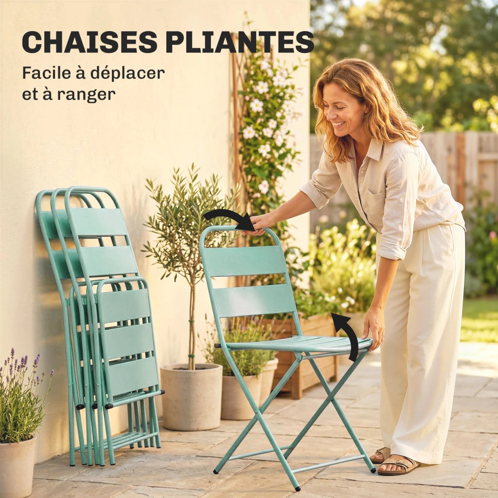 Set Giardino 5 Pezzi Tavolo Pranzo Sedie Pieghevoli ¨C zephmum ¨C Verde Legno