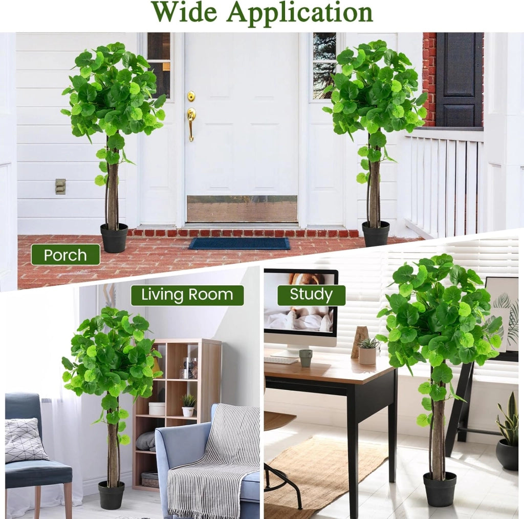 Albero Artificiale 110 cm in Vaso, Albero di Melo Selvatico Finto con Tronco in Legno, Rami in PE, Foglie di Ortensia, Muschio Lussureggiante, Albero di Ortensia per Decorazione Casa Ufficio