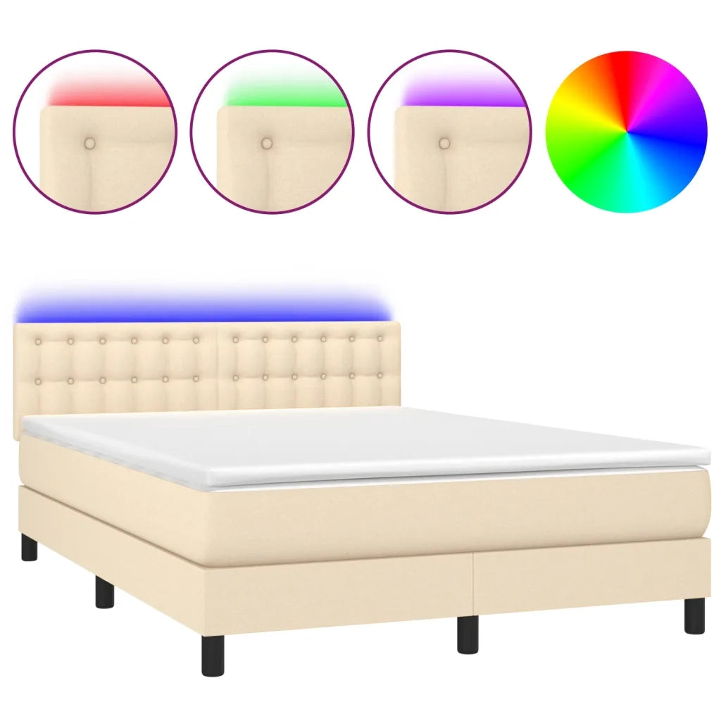 Letto a Molle con Materasso e LED Crema 140x200 cm in Tessuto 3133482